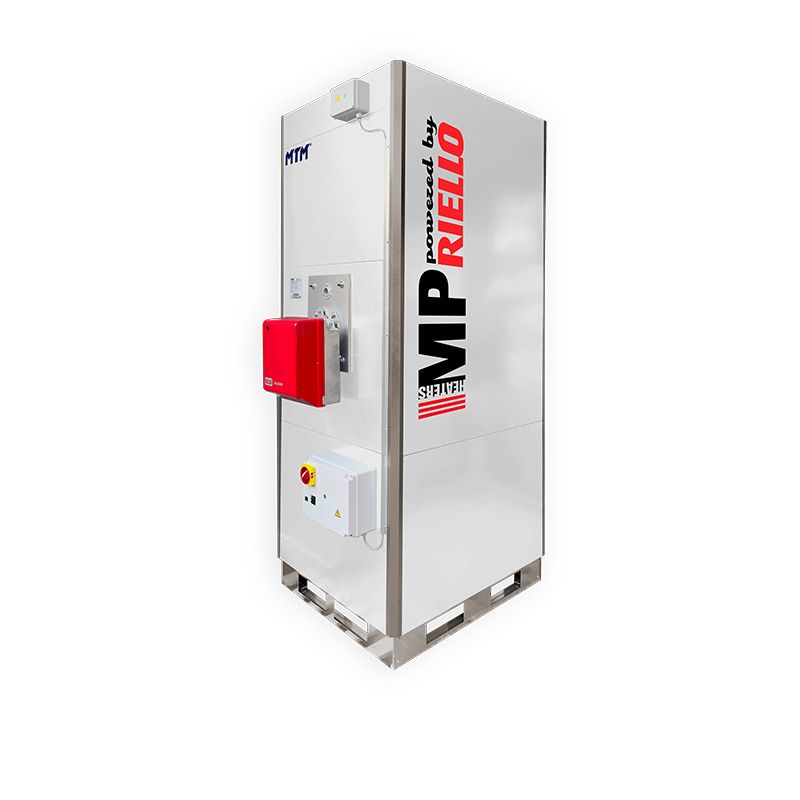 MP 100R (90-128 kW) nagrzewnica powietrza z palnikiem Riello BS 3 TC + Rampa MBD 407