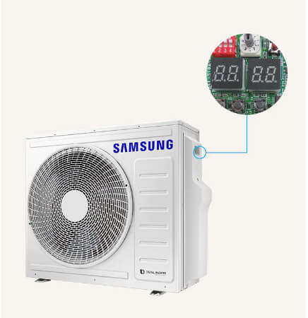 7-segmentowy wyświetlacz na płycie sterującej jednostki zewnętrznej Samsung FJM