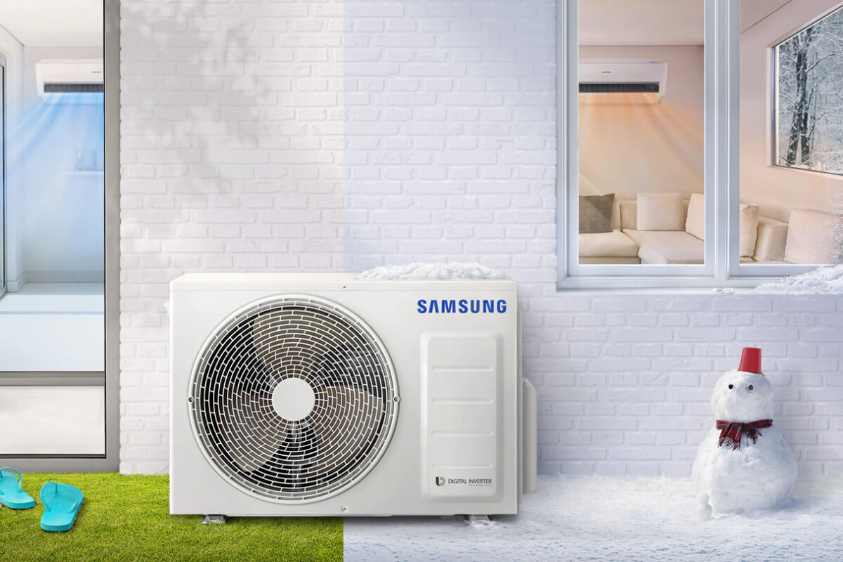 Grzanie zimą jednostką zewnętrzną multi split Samsung
