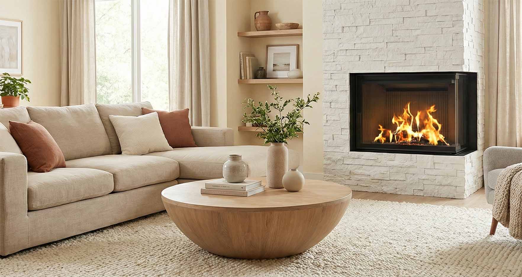 Wizualizacja kominka Lucy w salonie