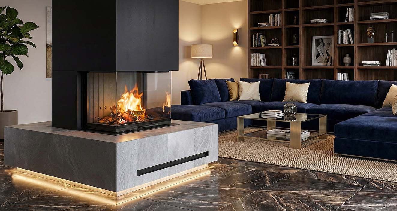 Wizualizacja kominka REGNOR w salonie