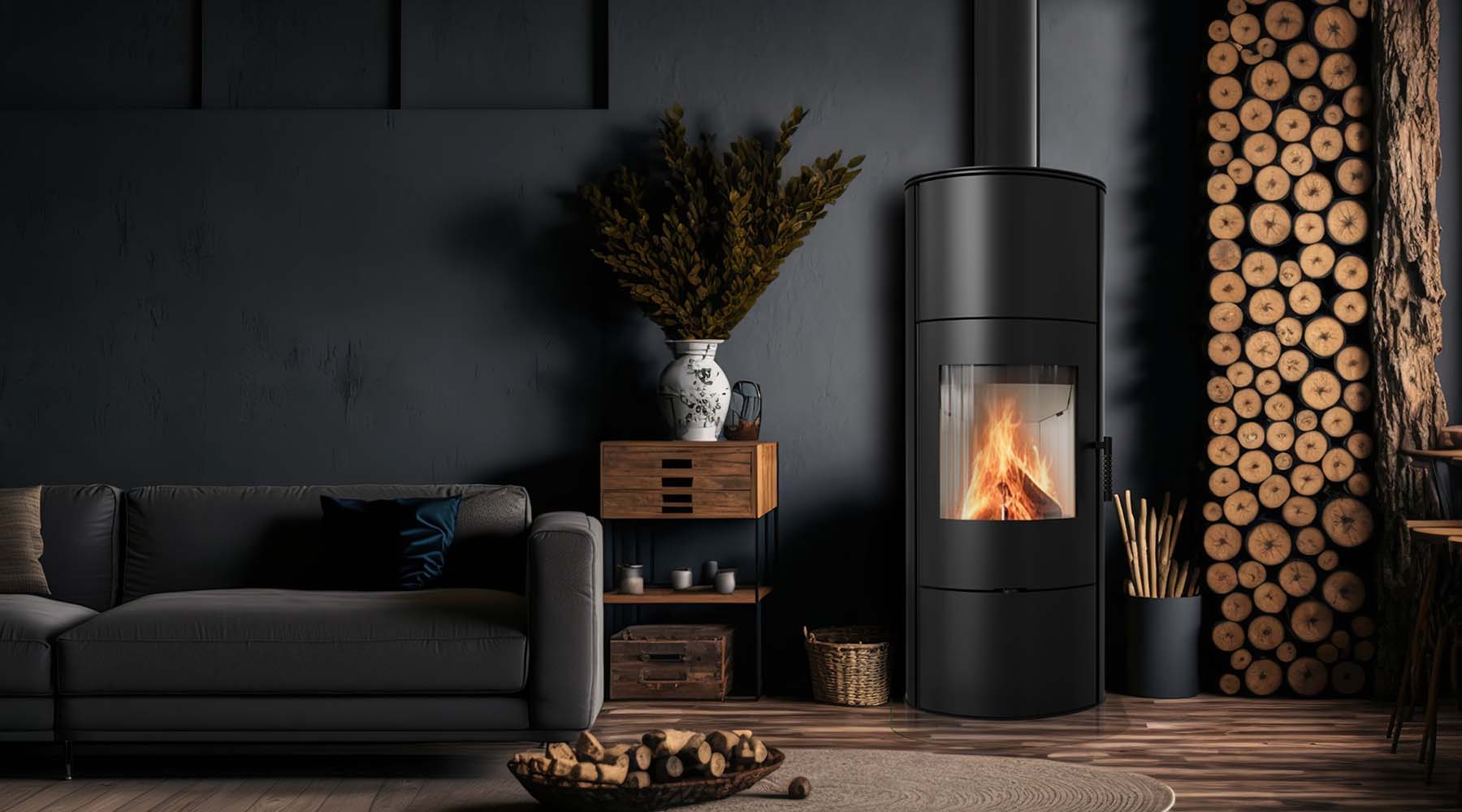 Wizualizacja pieca stalowego ROLLO WYSOKI we wnętrzu